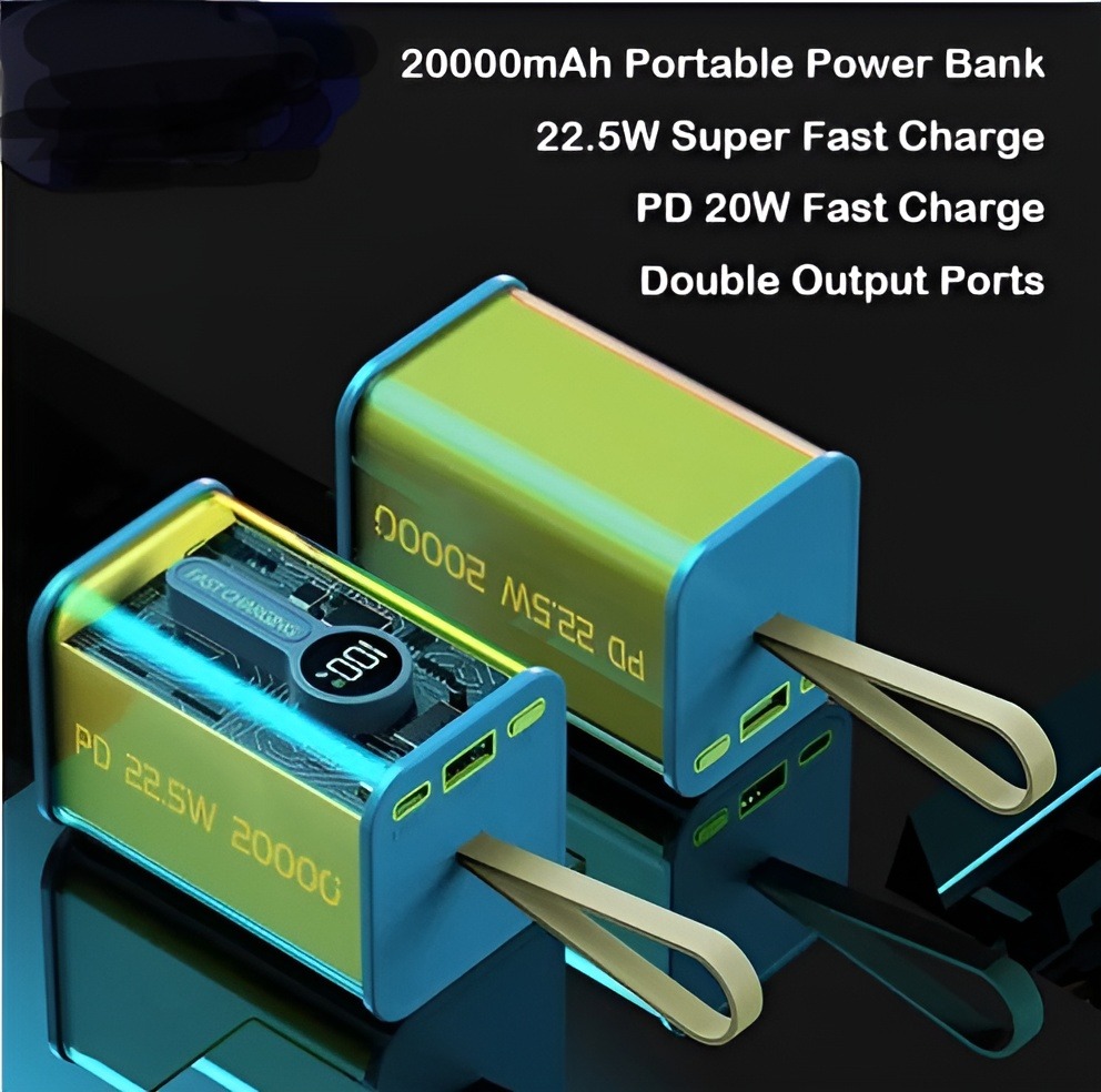 PD22.5W Nothing Power Bank Case Transparent Power Bank Fast Charging External Battery for Mobile and others Battery Charger (Without Battery) Used 2 cell 18650 model Li-ion battery. 