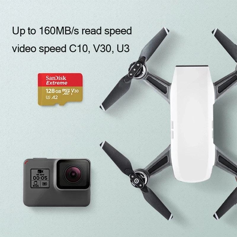 Sandisk Original Memory Card Extreme Micro SD Card A2 A1 V30 U3 Flash Cards 64GB 32GB TF Card 128GB Memory Microsd For DJI. 