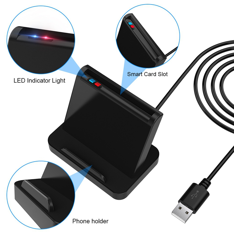 Smart Card Reader USB CAC IC ATM Smart Card Reader Universal SIM Card Reader USB-CCID ISO Connector for Windows Linux Durable. 