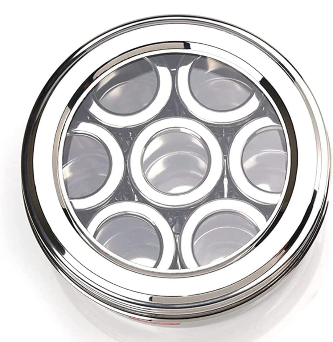 7 in 1 Stainless Steel Airtight Multi Masala Box/Organiser with See through Lid, 7 Containers with lid. 