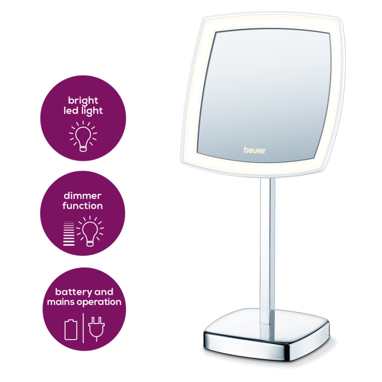 Beurer BS 99 illuminated cosmetics mirror. Practical cosmetics mirror for use at home. 