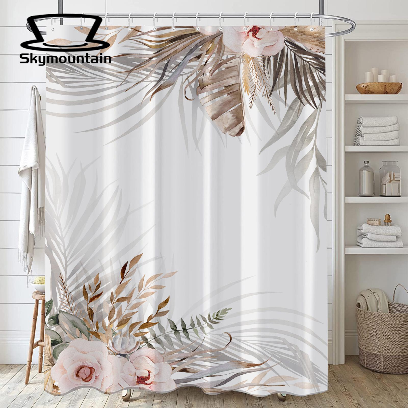 Shower Curtain with Vibrant Colors Tropical Botanical Banana Leaf Shower Curtain Set with Hooks Mhine Washable lyester Fabric Bathroom Curtain for Di l P ted Bathroom Curtain. 