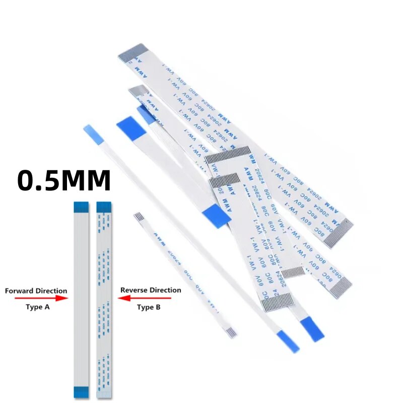10PCS FPC/FFC Ribbon Flexible Flat Cable 24 26 30 32 34 40 Pin Pitch 0.5/1.0MM Wire Length 6/10/15/20/25/30/40CM Forward Reverse. 