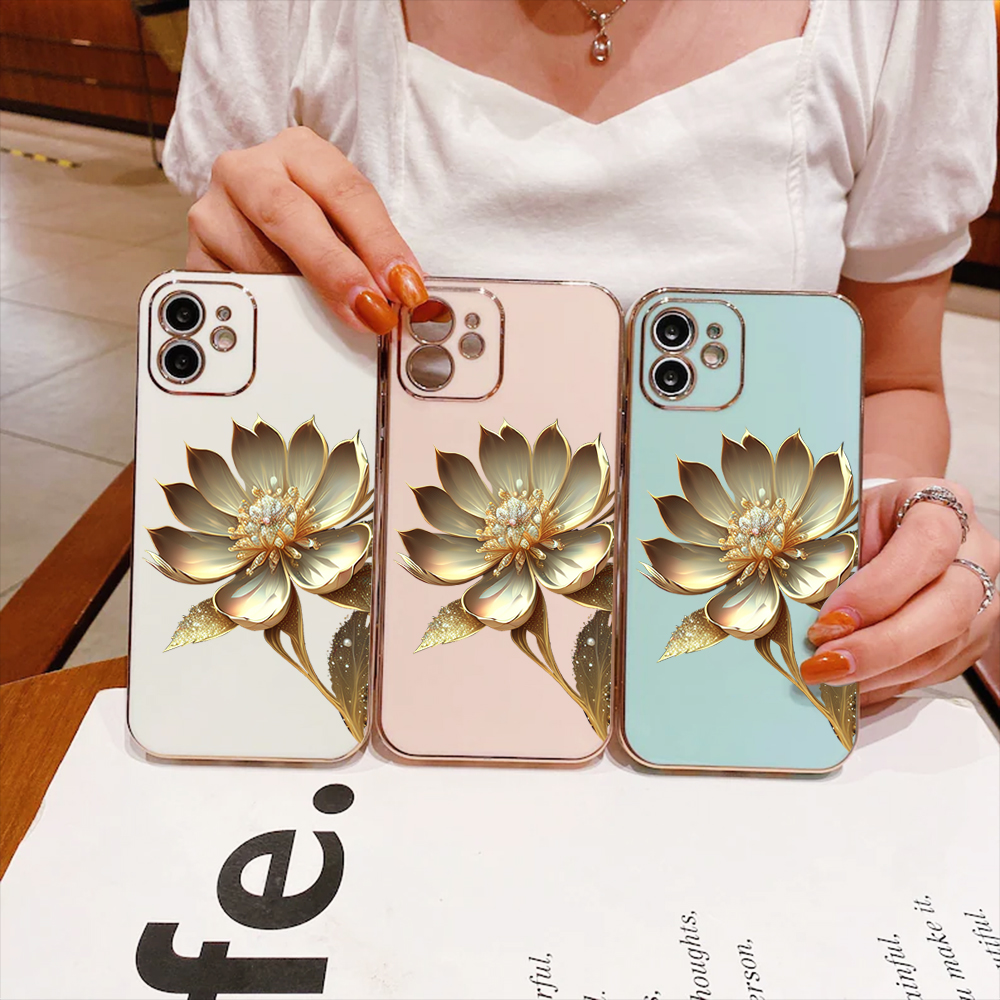 TA for Vivo V15 Pro Back Cover With Hand Strap Gold Lotus Flower Luxury 6D Plating Case Side Pattern Soft Silicone Square Mobile Cover. 