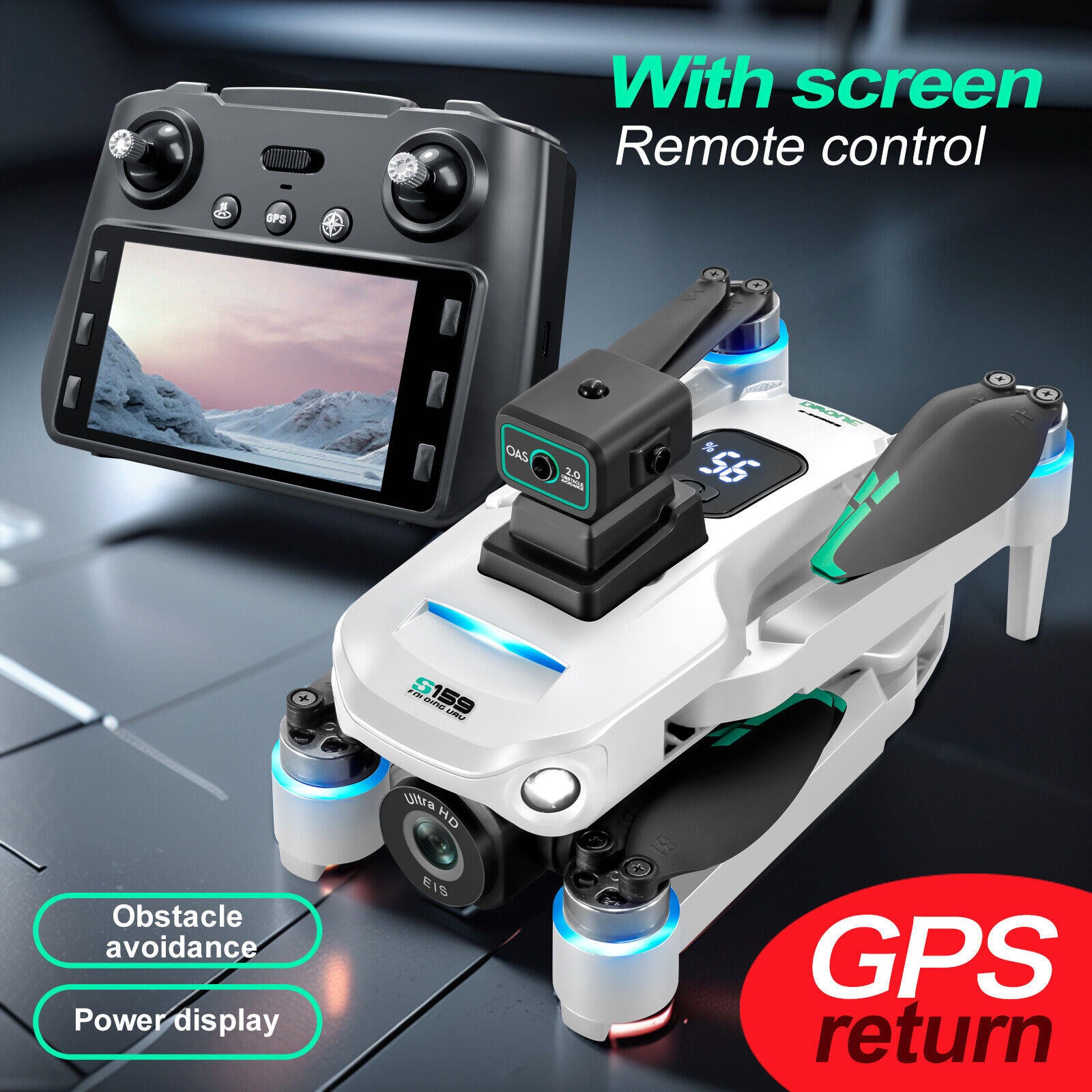 Drone G.P.S 5G Screen Remote Control 4K Dual Camera 360° Obstacle Avoidance with Built-in 5 inch Remote Display ST. 