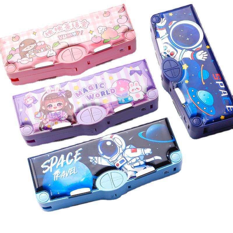 Multi functional stationery box boys, black technology, internet celebrity, automatic pencil case for elementary school students, children, 2024. 