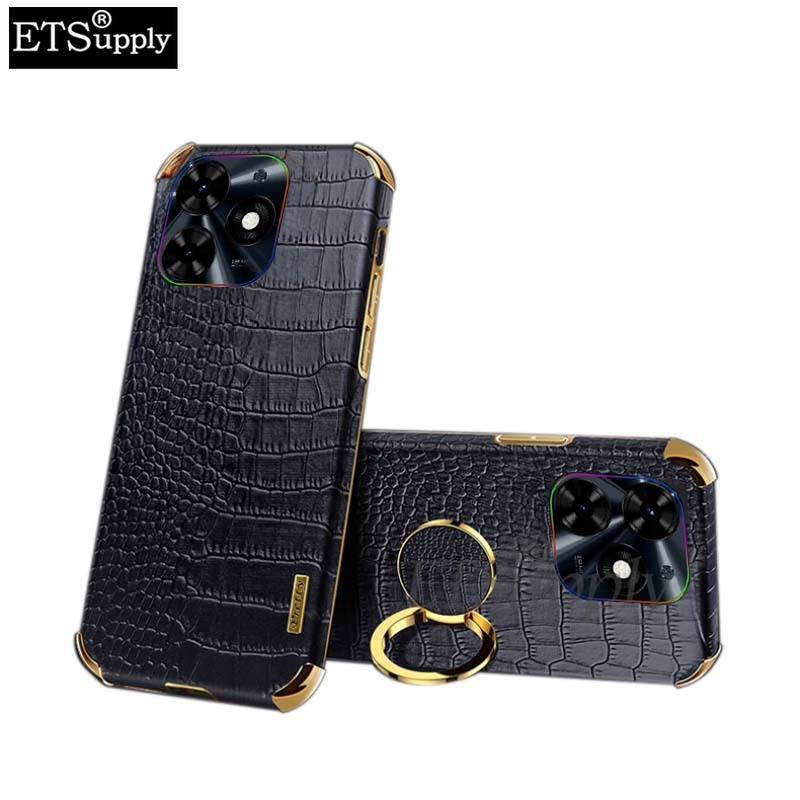 Phone Case Tecno Spark 20Pro 20C Soft Case Crocodile Pattern Texture Leather Handphone Shockproof Adsorb Ring Back Cover Tecno Spark 20 C 20 Pro Case