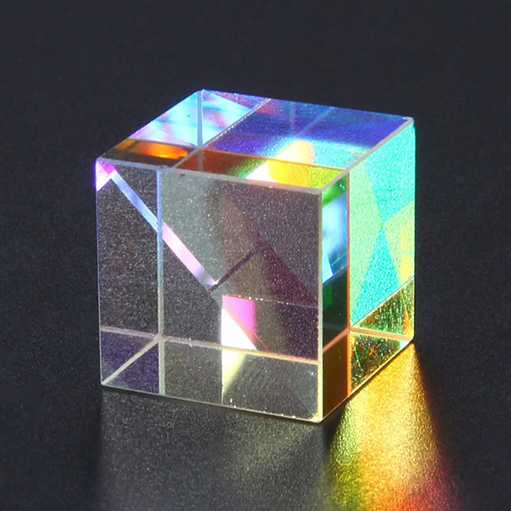 Optic Prism Cube Optical Glass Prism, RGB Dispersion Six-Sided Bright Light Combine Cube for Physics and Decoration. 