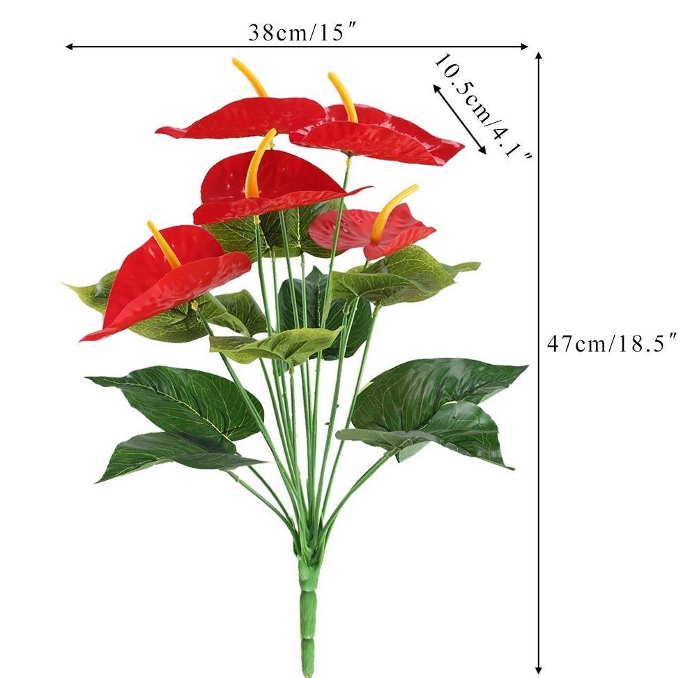 Red Flamingo Flower Artificial Fake Outdoor Plant Bushes Silk Floral Arrangements Home Kitchen Bedroom Decor