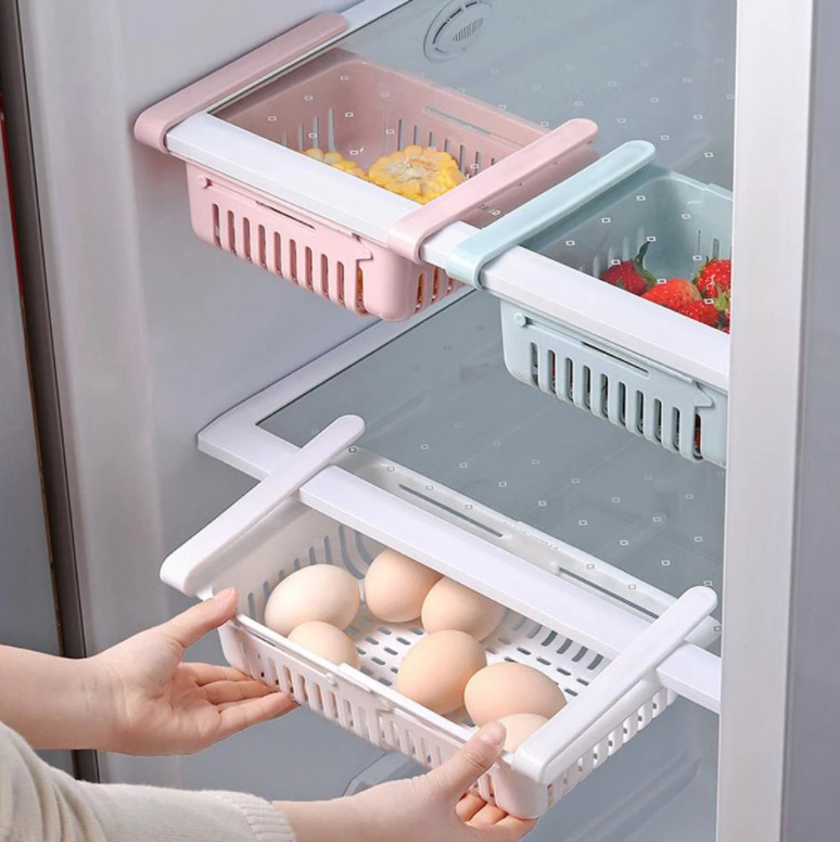 4 Pcs set Refrigerator Storage Rack , Fridge Storage Rack Adjustable kitchen organizer shelf stand with refrigerator for drawer-Multi Color. 