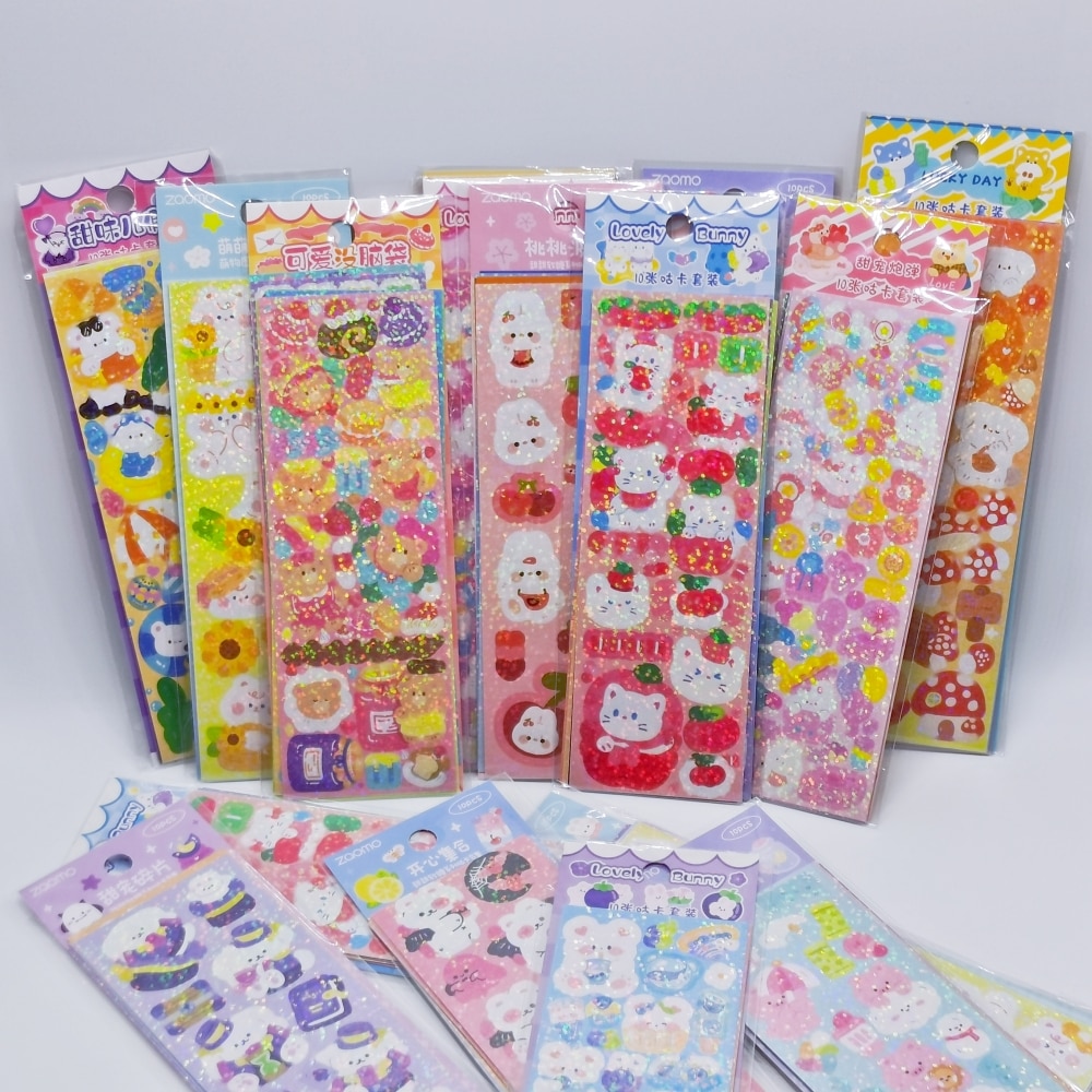 10 - 100PCS Cute Sparkle Polco Deco Sticker Pack - Korean Kawaii Glitter Sticker Seal for Toploaders, Polaroids Photocard