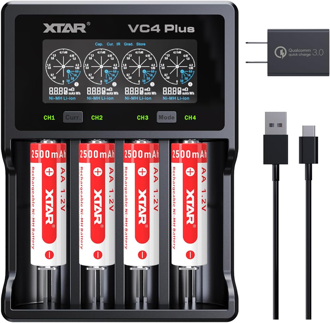 XTAR VC8 Plus 18650 Battery Charger 12V DC Input 3A Fast Charging Intelligent Charger Type-C LCD Display 21700 Battery Charger