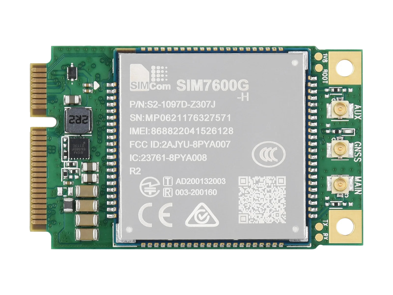 Waveshare SIM7600G-H-PCIE SIMCom Original 4G LTE Cat-4 Module, Global Coverage,  Mini-PCIe Connector LTE-TDD, LTE-FDD