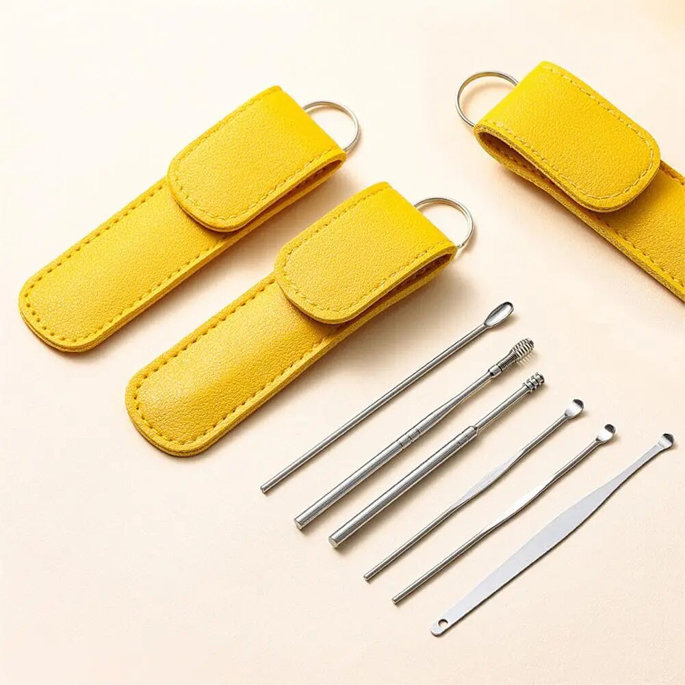 6pcs/set Ear Cleaner Wax Vac Removal Stainless Steel Ear Wax Pickers Ear Cleaning Tools Spoon Earwax Remover Beauty Health Earpick. 