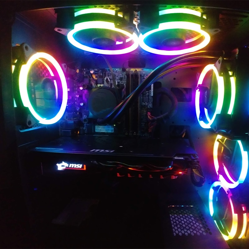 Aigo DR12 Pro PC Cooler Fan RGB Fan 120mm Fan Adjust Mute IR Argb AURA SYNC Cooler ter RGB Cooling Computer PC Case Fans-4fans in 1. 