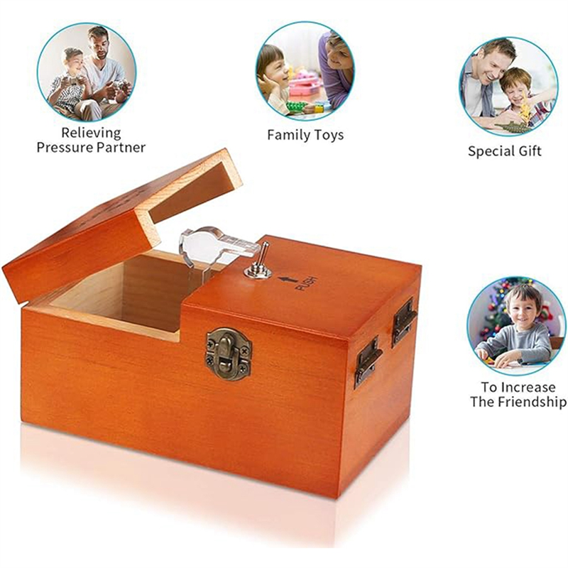 A Useless Box with Surprises Wooden Useless Box Fully Assembled Toy for Adults and Children Easy to Use Dark Wood Color. 