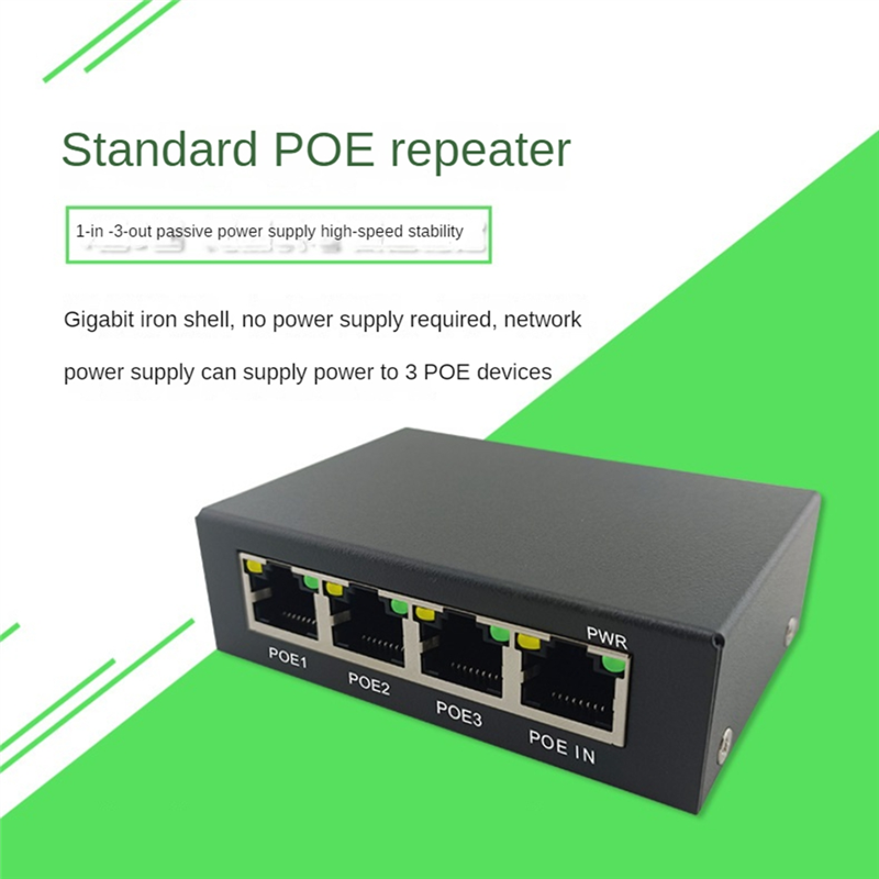 1 Piece 4 Port Gigabit POE Extender 100/1000M Network Switch Extender Black IEEE802.3Af/At Plug&Play for PoE Switch NVR IP Camera AP. 