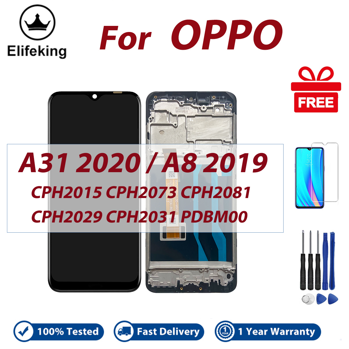 LCD With Frame For OPPO A31 2020 A8 2019 CPH2015 PDBM00 Display Touch Screen Digitizer Assembly Replacement Parts. 