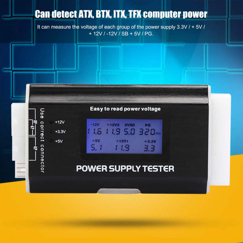 SATA Power Supply Tester Computer LCD Display Aluminum Alloy Support 20/24Pin ATX. 