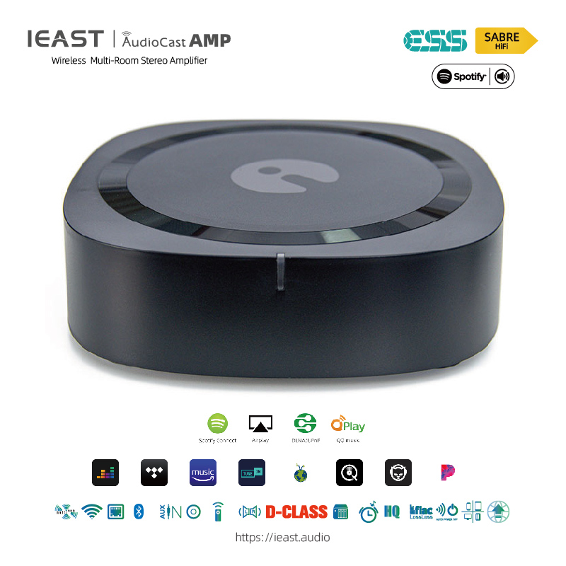 Ieast Audiocast amp80 wireless WiFi Bluetooth 5 amplifier audio receiver lossless multi room airplay, DLNA, UPnP tidal. 