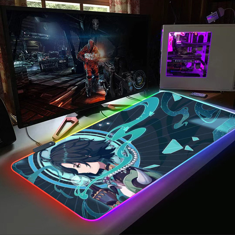 Luminous mouse pad, oversized RGB gaming keyboard pad, thickened office desk pad, LED dazzling large size. 