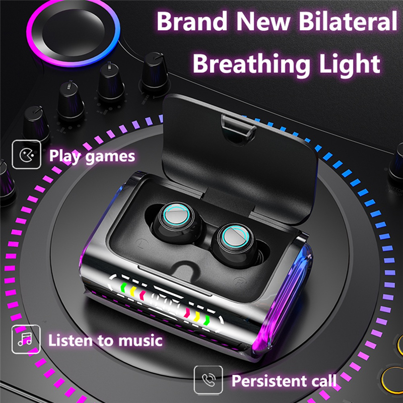 Wireless Bluetooth Earphone 8D Stereo Surround Sound LED Digital Display Touch Control Sports Earphone with Mic. 