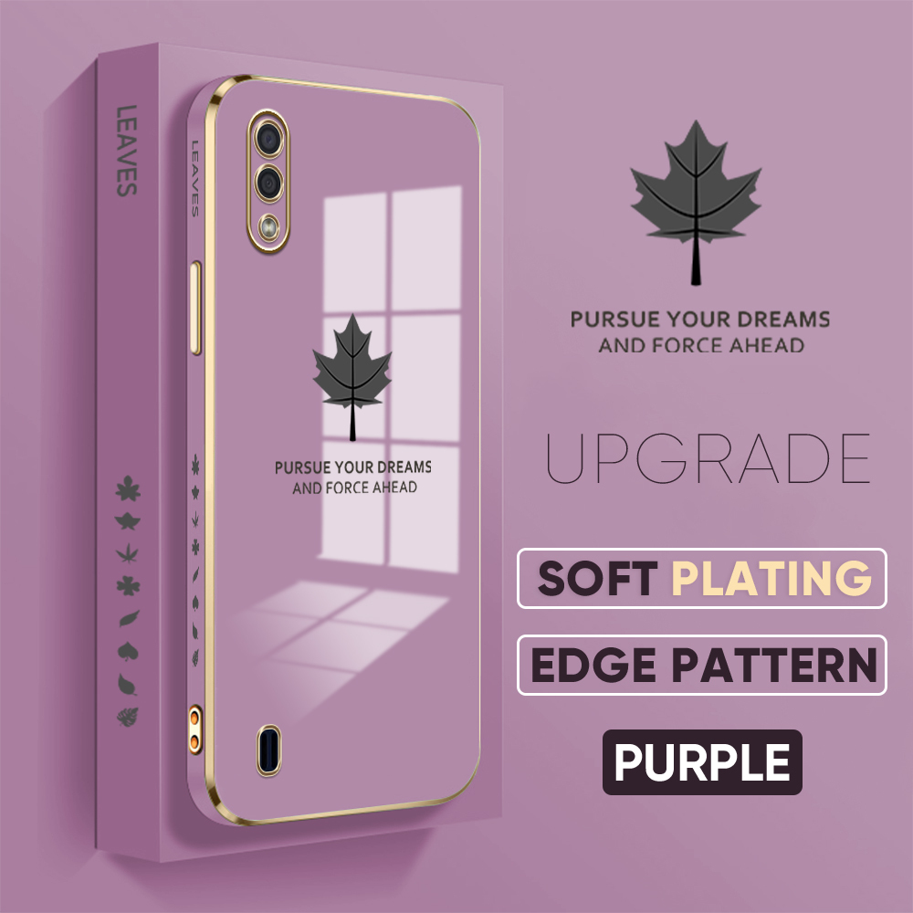 Jizetin (Free Lanyard) for Samsung Galaxy A01 Back Cover Maple Leaf Luxury 6D Plating Case Side Pattern Soft Silicone Square Phone Cases. 