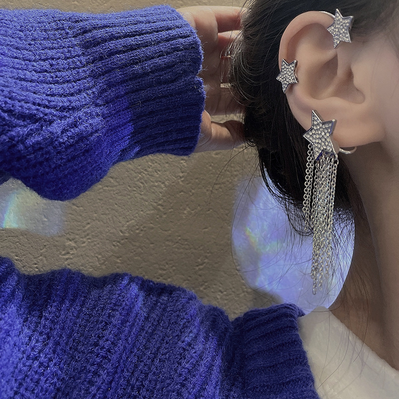 Korean high-end tassels, no ear piercings, ear hangings, women's ins, tide full of diamonds, star earrings, Internet celebrities, super flash earrings. 