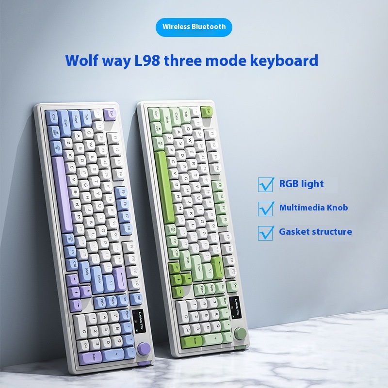 LANGTU L98 Wireless Gaming Mechanical Touch Keyboard Bluetooth 3Mode Rgb With Screen Knob Office E-sport Gaming Silent Keyboard. 