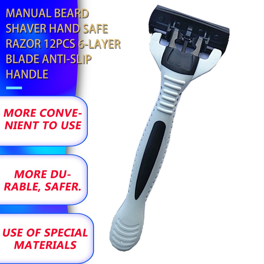 New Manual Beard haver Hand afe Razor 12Pc 6-Layer Blade Anti-lip Handle ilver. 