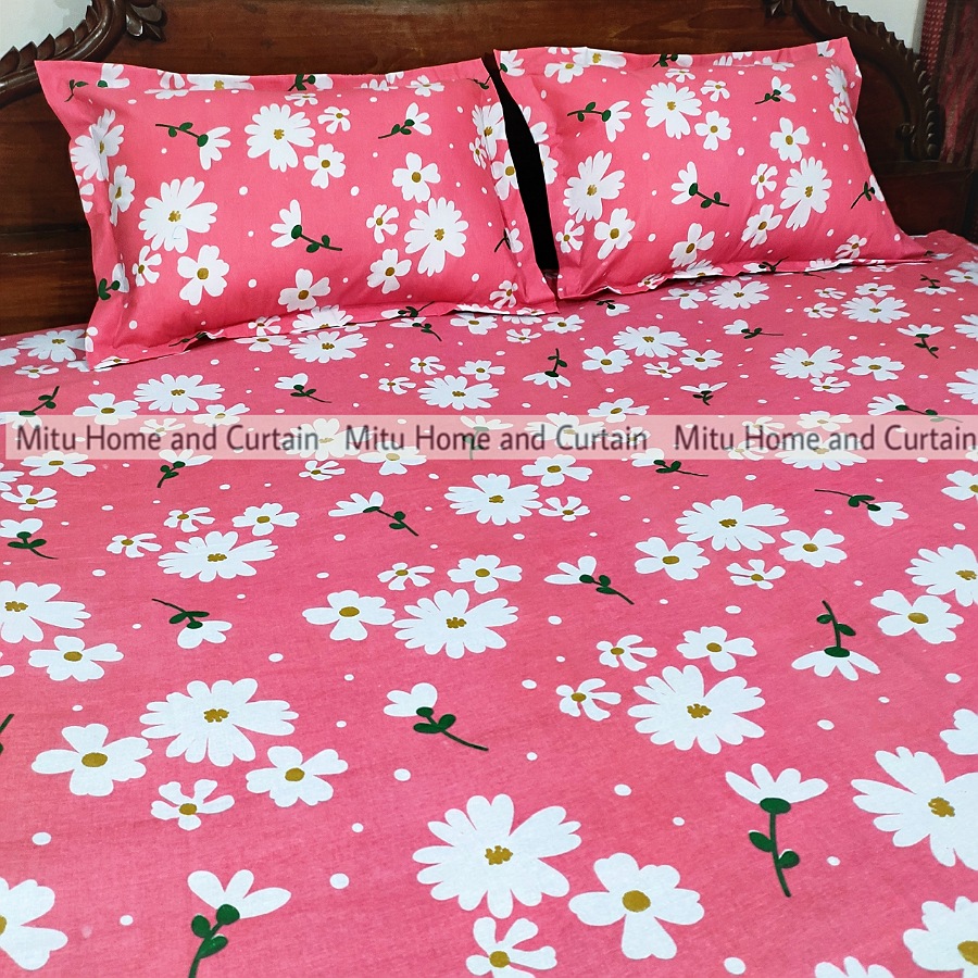 King Size Bed Sheet Set with Pillow Cover Chador set 7.5×8.25 feet Full Cotton Fabric in Red, Blue, Pink, Green - Reliable and Durable Bedding. 