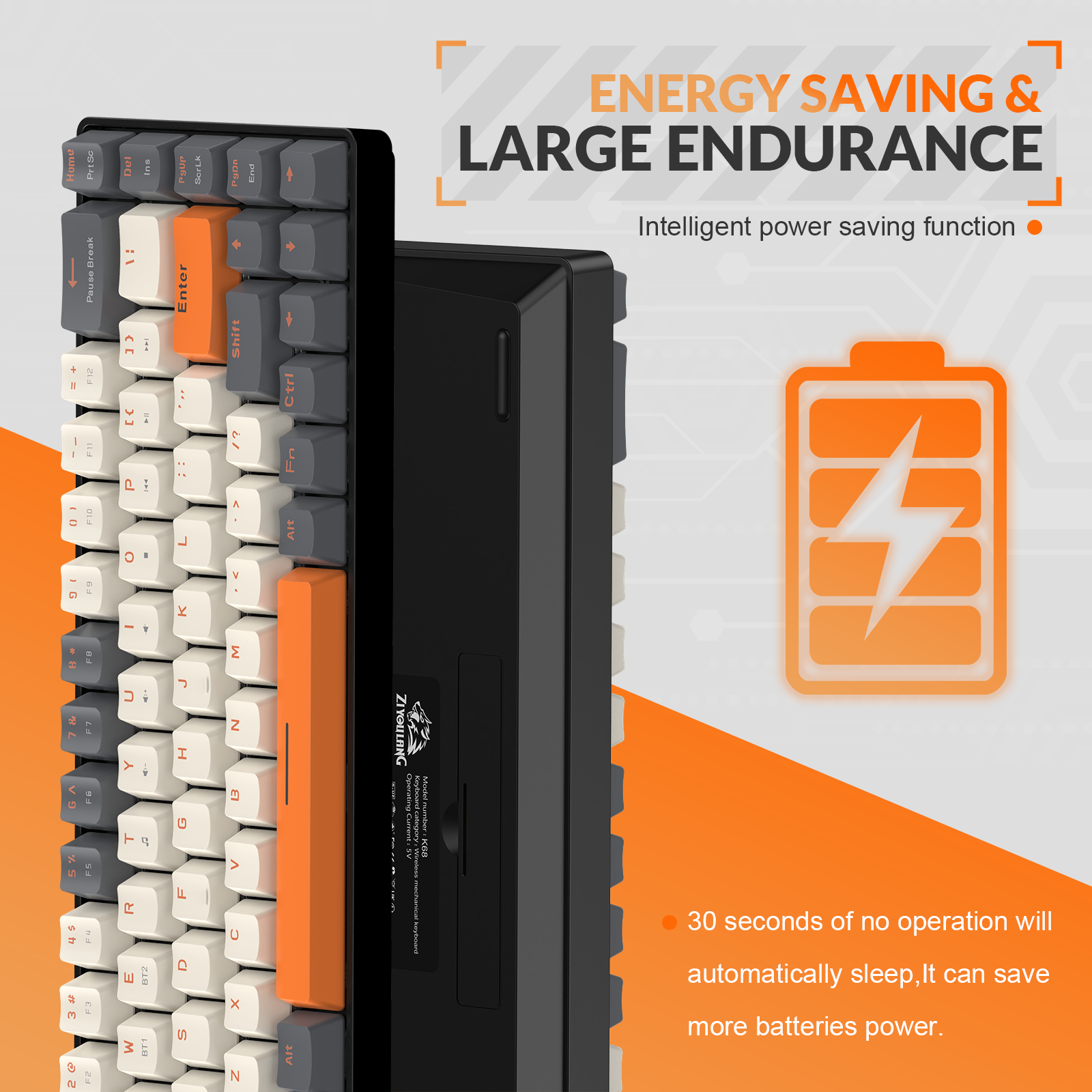 Attack Shark x ZIYOULANG K68 Wireless Mechanical Keyboard, 68 Keys Layout, BT 5.0/2.4G, 2-in-1 USB-C Receiver, Hot Swappable. 