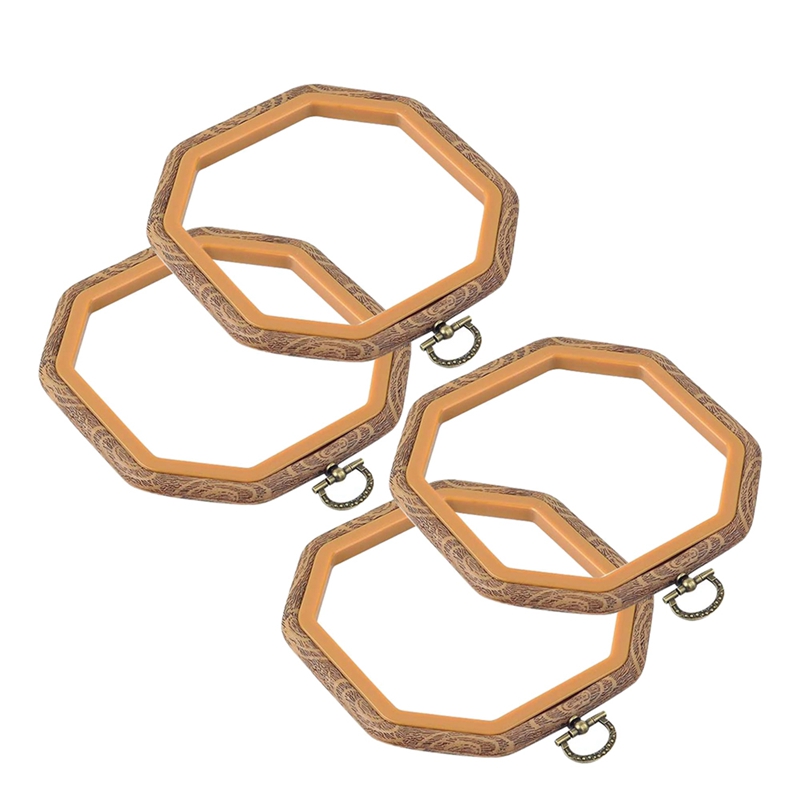 4PCS Octagon Embroidery Hoops Imitated Wood Cross Stitch Hoop Set Display Frame for Art Craft Handy Sewing and Hanging