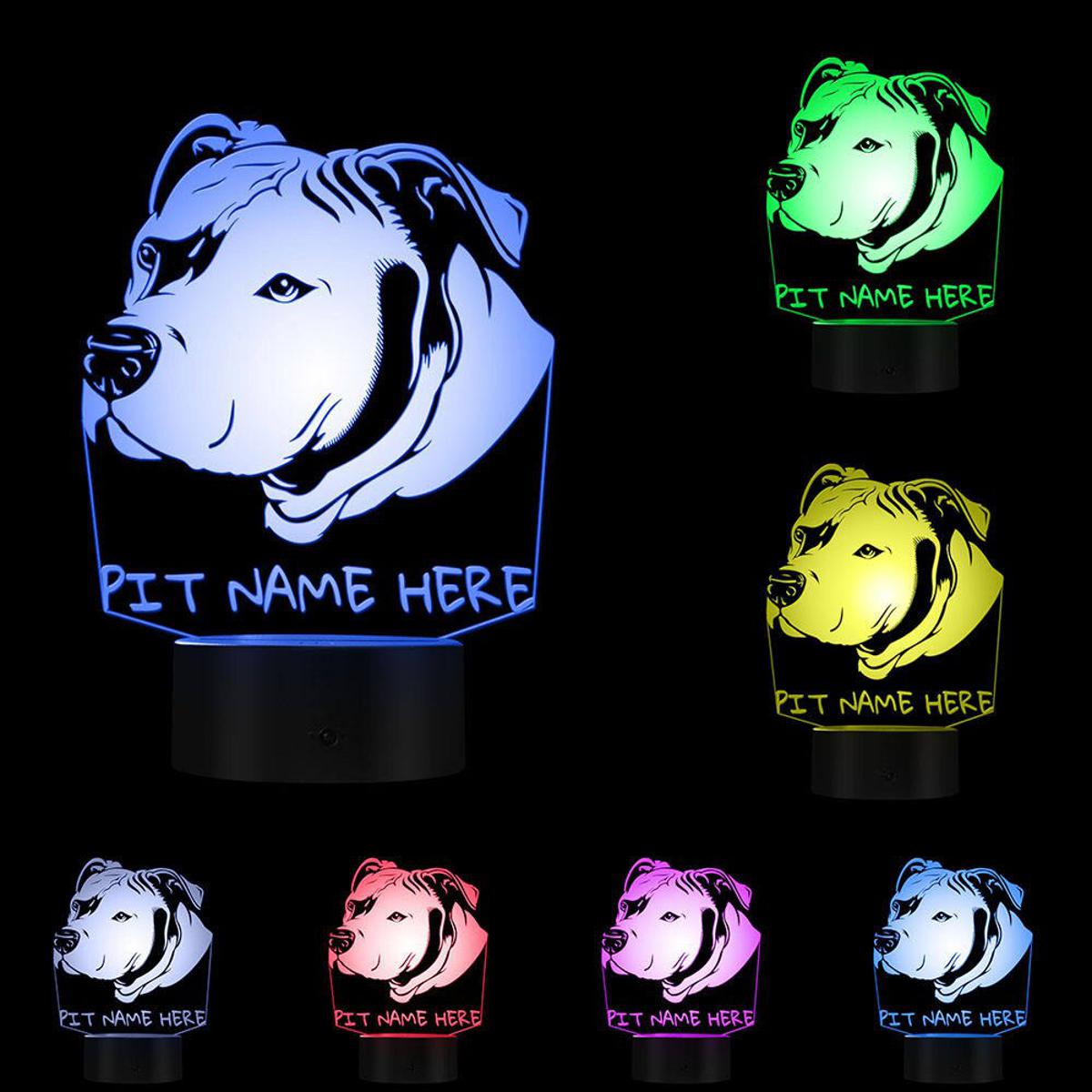 Custom Pitbull 3D LED Night Light Pit Bull Head Portrait 3D Optical illusion LED Lamp with Personalised Dog Name Pitties Gift