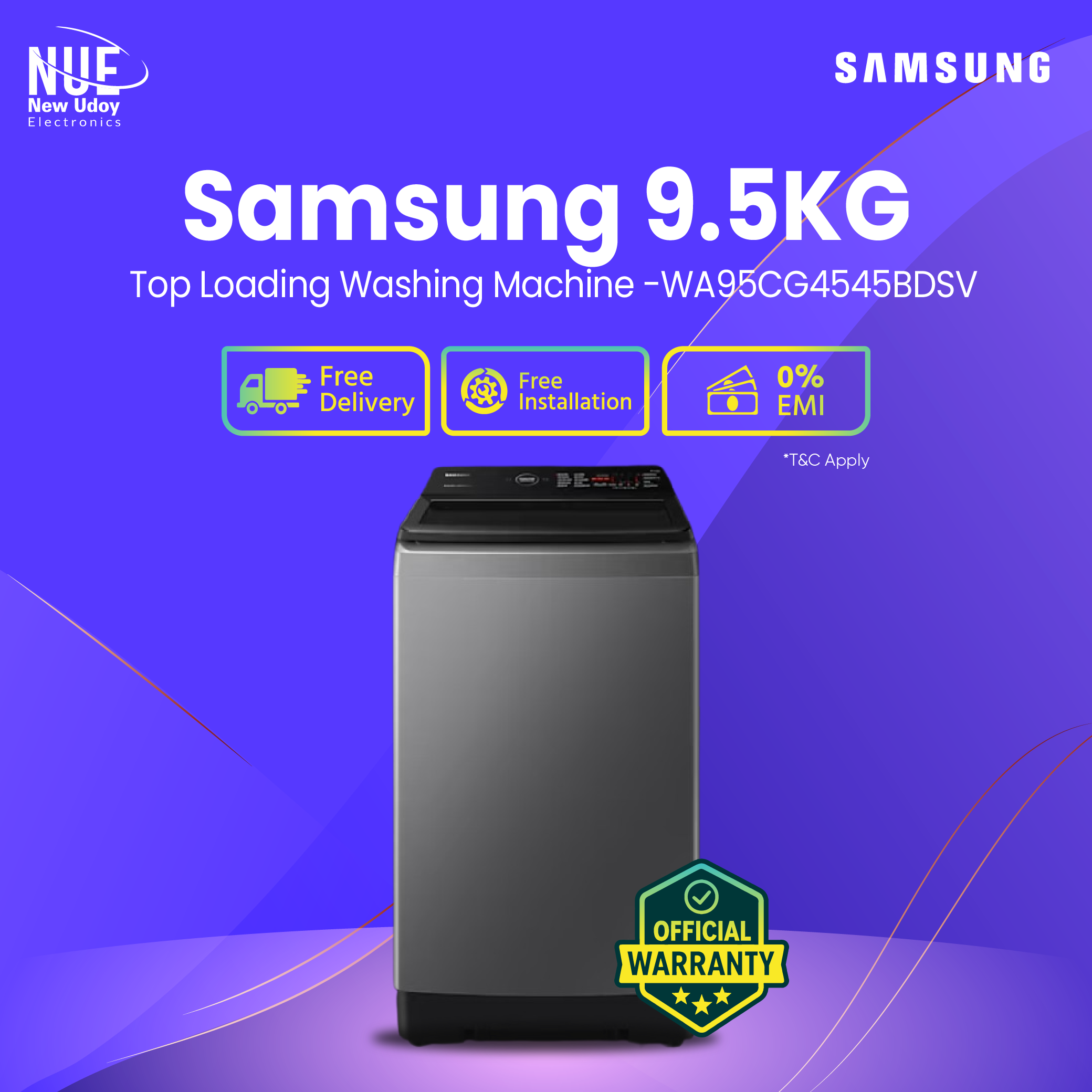 Samsung Official 9.5 KG Top Loading Washing Machine | WA95CG4545BDSV FREE DELIVERY ALL BANGLADESH