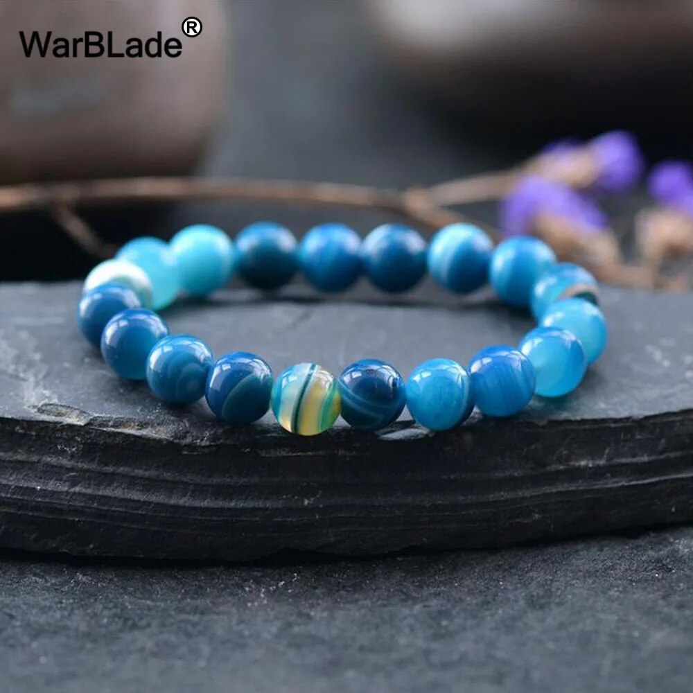 【3C VictoryEagle】Agate' blue brown Persian Striped Bangles For Men Women