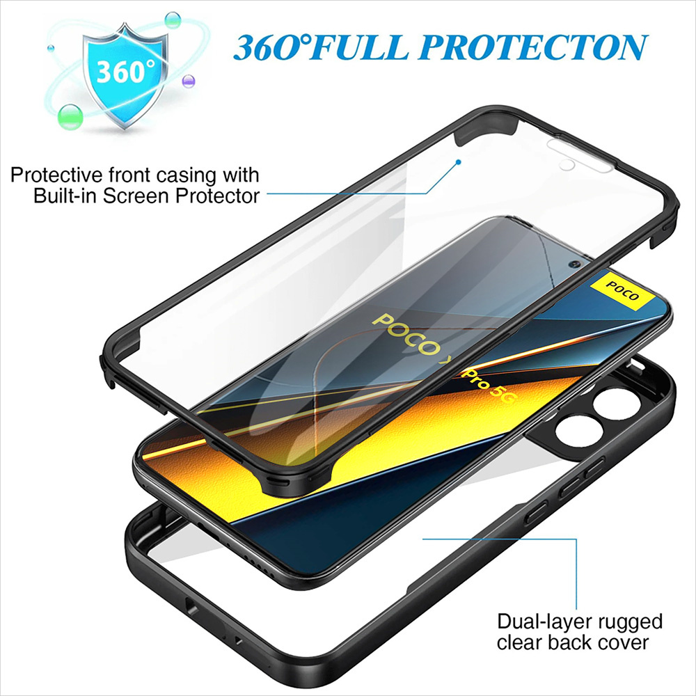 360° Full Body Screen Protector Phone Cases For Poco X6 X5 X4 X3 Pro M3 M4 M6 F5 Pro F3 Shockproof Case For Poco X6 Pro 5G Cover. 