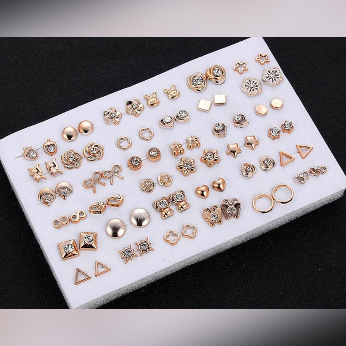 36Pairs Earrings Mixed Styles Rhinestone Sun Flower Geometric Animal Plastic Stud Earrings Set For Women Girls Jewelry