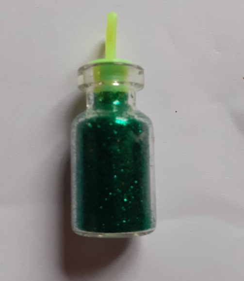 Mini Sized Bottle with  Deep  Green Colour Glitter - 3 Pieces. 