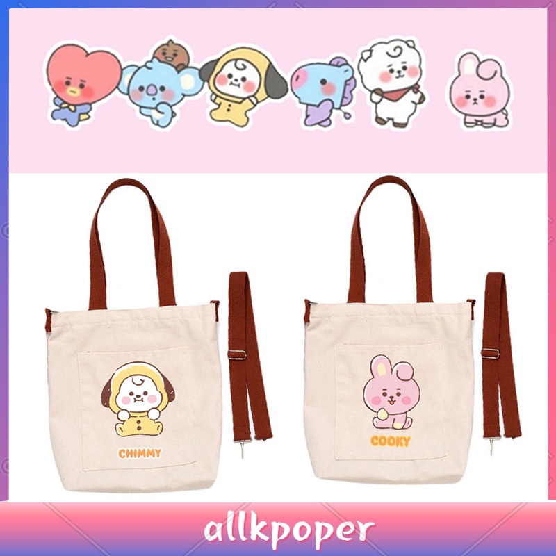 KPOP BT21 Cartoons Bag BTS Canvas Should Bag Detachable Shoulder Strap. 