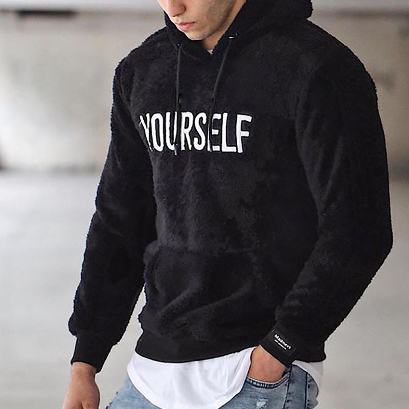 Mens Fuzzy Fleece Hoodie, Casual Winter 