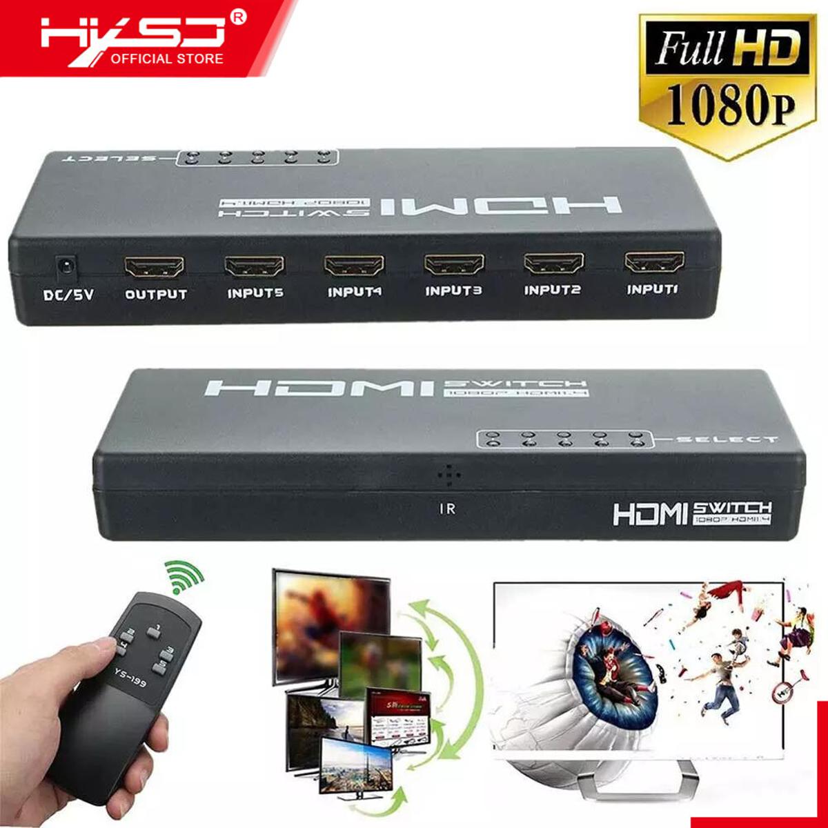HXSJ HW-HD501D 5 Port HDMI Switch Ultra HD HDMI1.4 5 in 1 out Switcher Box with PIP IR Control for PS4 TV HDTV HDMI Adapter