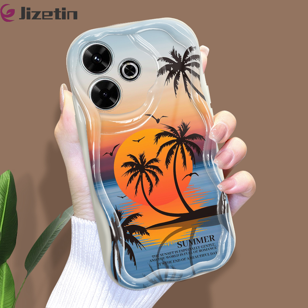 Jizetin for Redmi 13 Xiaomi Poco M6 4G Back Cover Seaside Cream Wavy Edge Soft Silicone Phone Case