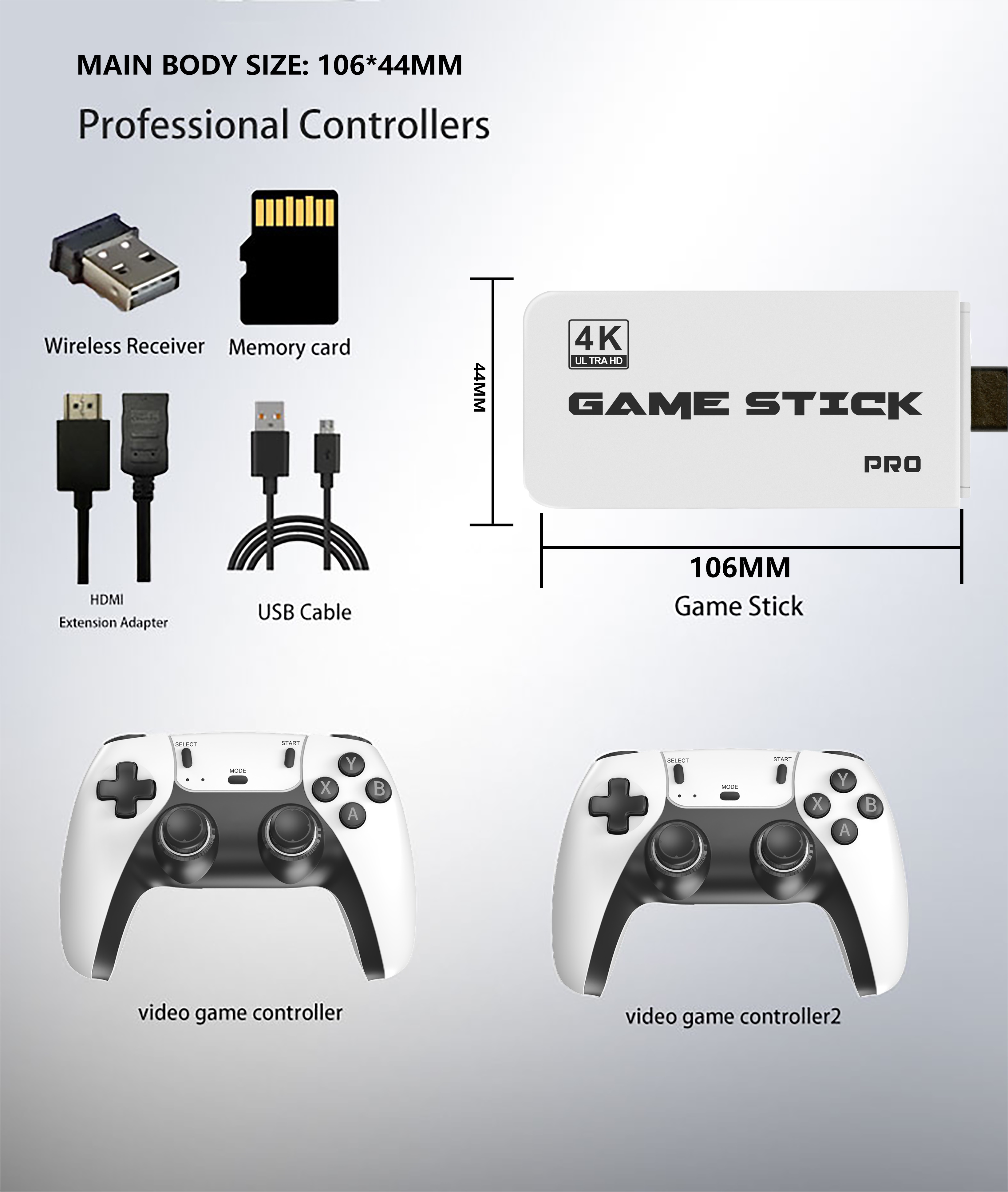 M15 4K Pro Game Stick 64G 30000+ Video Game Console 2.4G Double Wireless Controller 4K Retro Game TV Stick Retro Classic Games. 