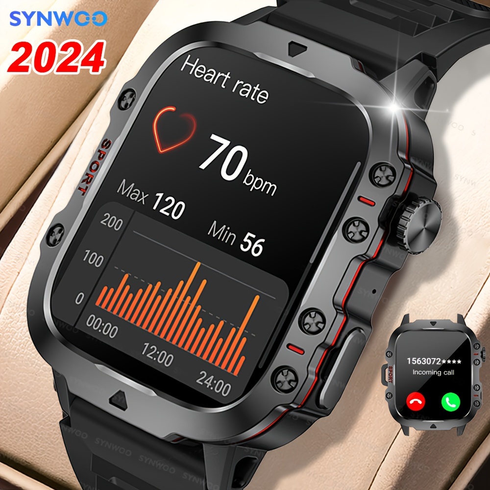 Synwoo Square Smartwatch – Touch Call and Text, Heart/Sleep Tracking, 100+ Sports Modes, 30m Waterproof, iOS/Android Compatible
