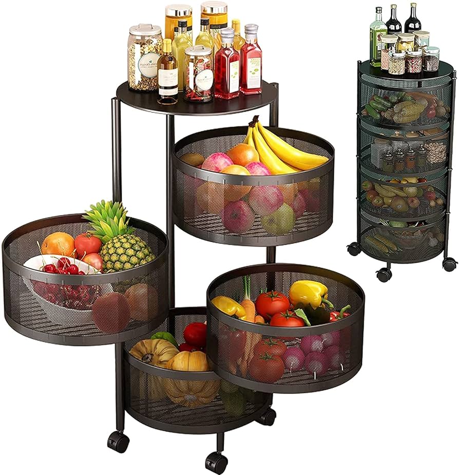 4-Layer round shape Rotating Fruit And Vegetable Basket Storage Shelf Vegetable Rack. 