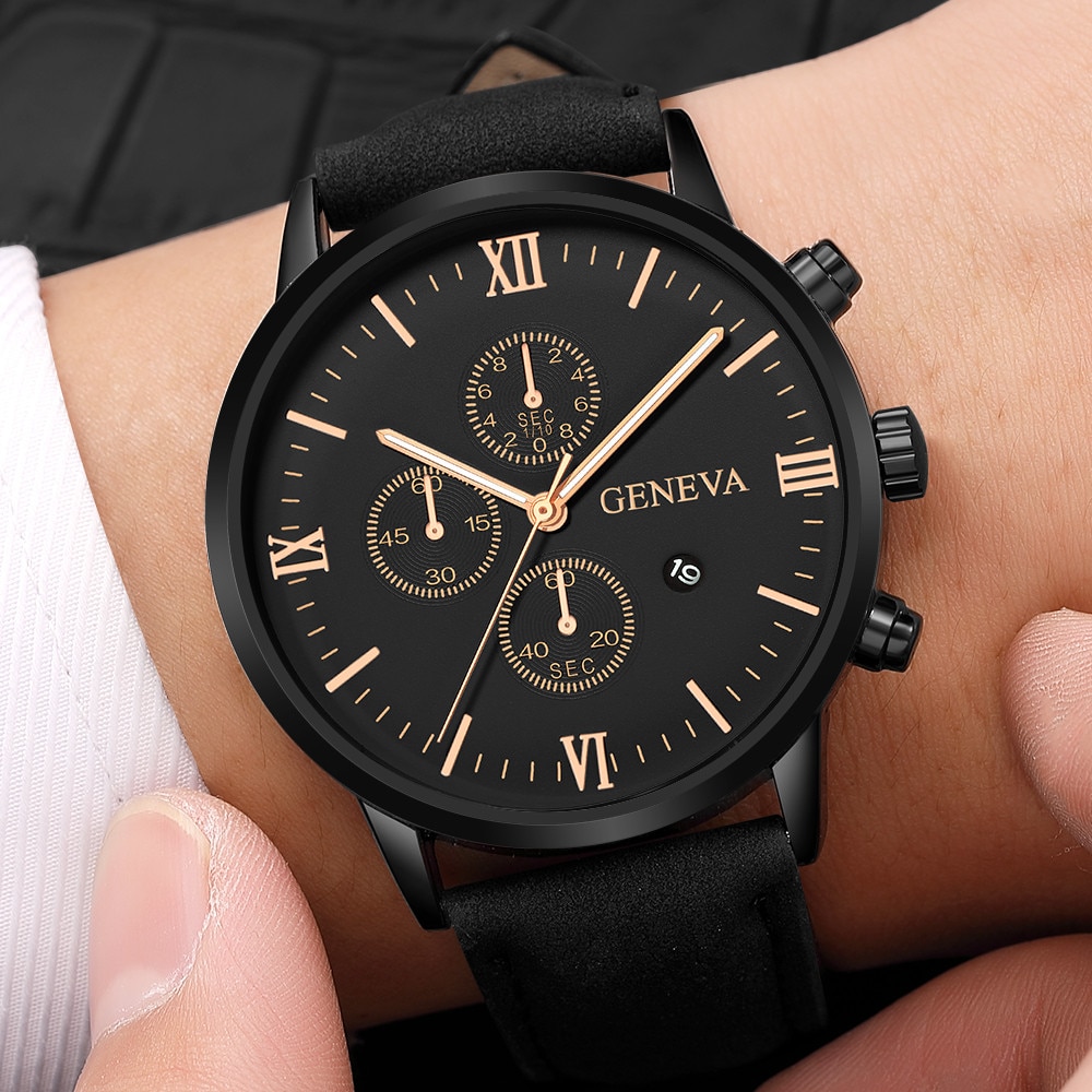 2022 Men Casual Sport Watches Geneva Leather Band Calendar Quartz