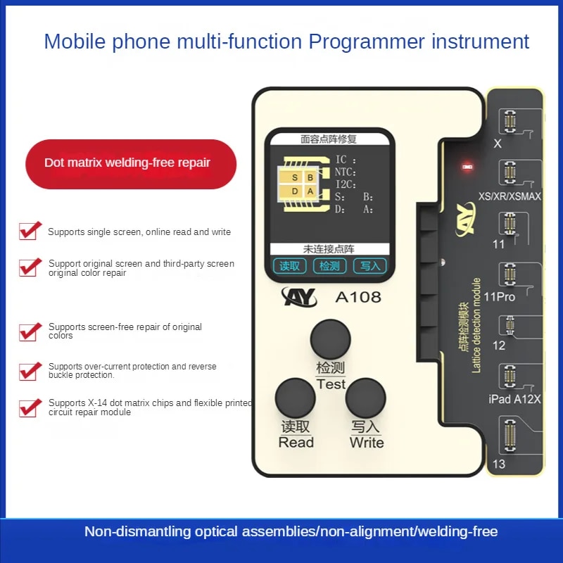 AY108 True Tone Dot Matrix Projector Repair Programmer For iPhone 8-14 Pro MAX Face ID/Battery FPC Flex Cable Read/Write Tool