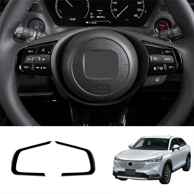 Car Glossy Black Steering Wheel Panel Cover Trim Decoration Frame Sticker Parts for Vezel -V 2021 2022