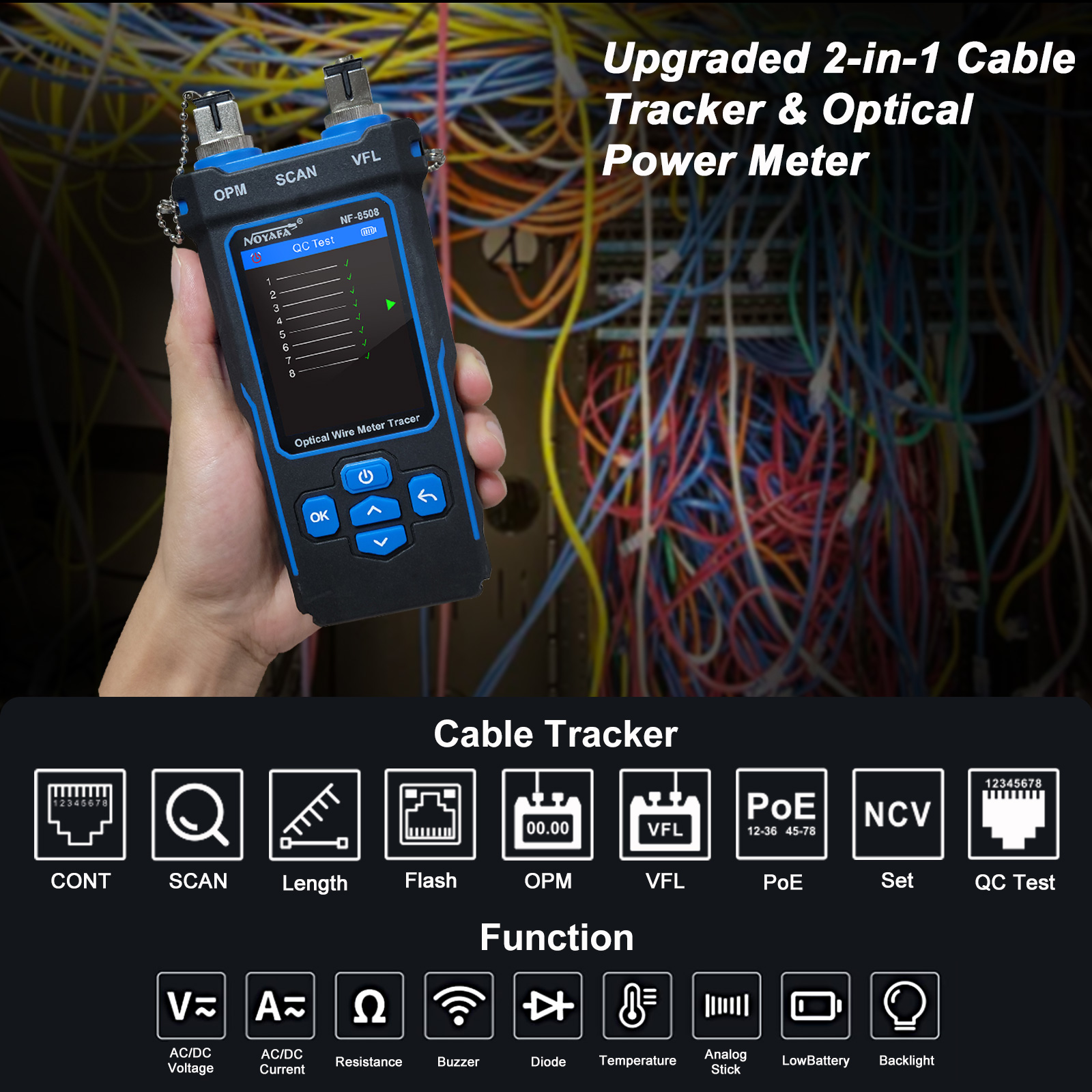 NOYAFA NF-8508  Cable Tracker LAN Optical Power Meter Tester LCD Display Measure Length Wiremap Network Cable Tester. 